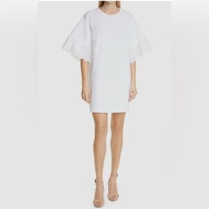 $450 See By Chloe Women's White Crew-Neck 3/4-Sleeve Lace T-Shirt Dress Size XS